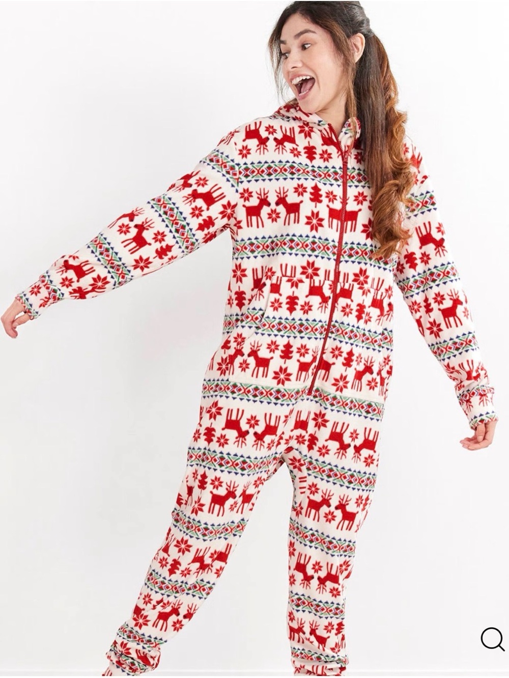 Hanna Andersson Red and Cream Reindeer Fleece One Piece